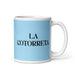 La Cotorreta The Talkative One Funny Home Office Work Coffee Mug Mexican Spanish Pride Gift White Glossy Cup Sky Blue Card Mug Mexicada 11 oz