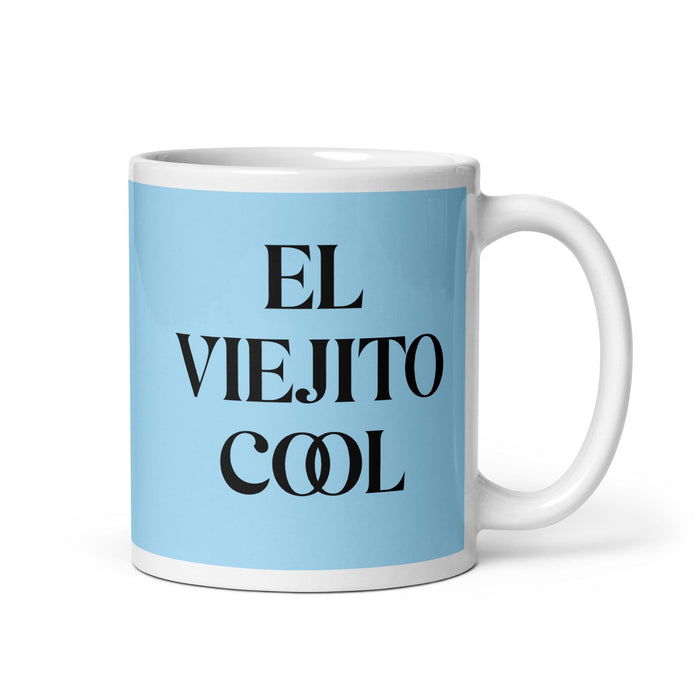 El Viejito Cool The Cool Grandma / Grandpa Funny Home Office Work Coffee Mug Mexican Spanish Pride Gift White Glossy Cup Sky Blue Card Mug Mexicada 11 oz