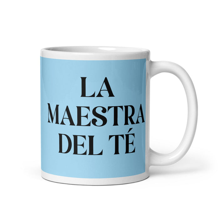 La Maestra Del Té The Tea Master Funny Home Office Work Coffee Mug Mexican Spanish Pride Gift White Glossy Cup Sky Blue Card Mug Mexicada 11 oz