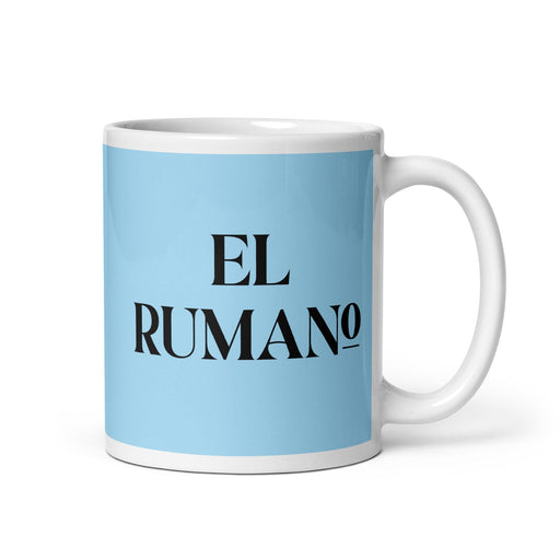El Rumano The Romanian Funny Home Office Work Coffee Mug Mexican Spanish Pride Gift White Glossy Cup Sky Blue Card Mug Mexicada 11 oz