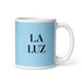 La Luz The Light Funny Home Office Work Coffee Mug Mexican Spanish Pride Gift White Glossy Cup Sky Blue Card Mug Mexicada 11 oz