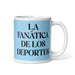 La Fanática De Los Deportes The Sports Fan Funny Home Office Work Coffee Mug Mexican Spanish Pride Gift White Glossy Cup Sky Blue Card Mug Mexicada 11 oz