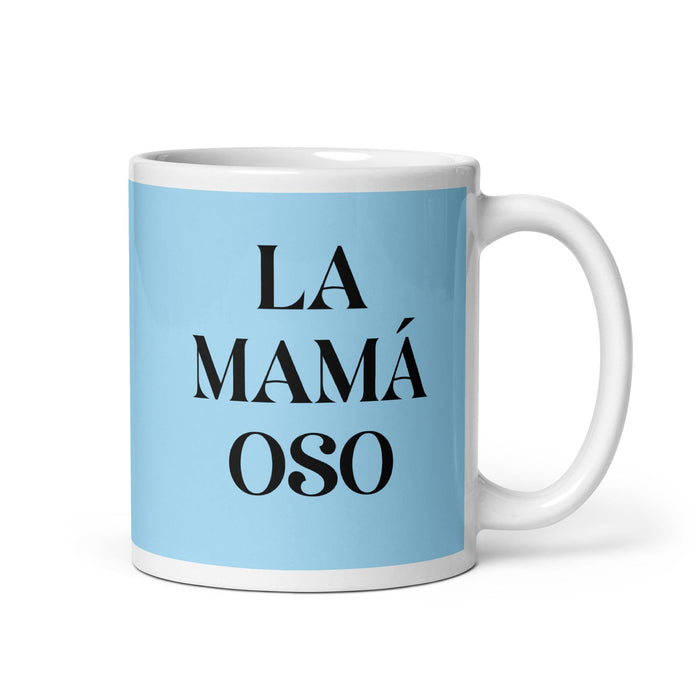 La Mamá Oso The Mama Bear / Papa Bear Funny Home Office Work Coffee Mug Mexican Spanish Pride Gift White Glossy Cup Sky Blue Card Mug Mexicada 11 oz