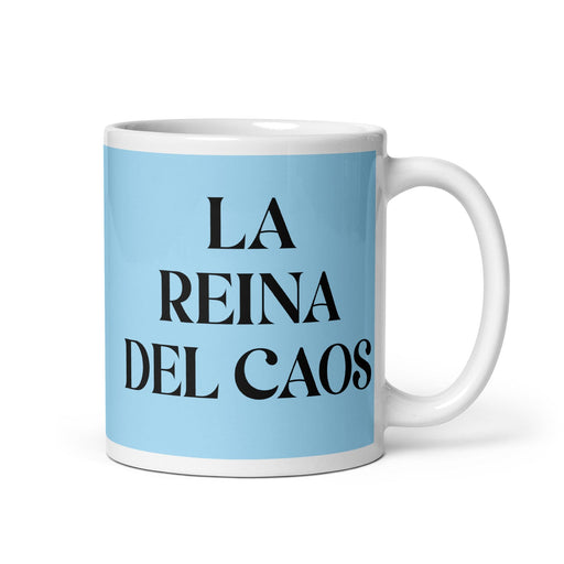 La Reina Del Caos The Queen Of Chaos / The King Of Chaos Funny Home Office Work Coffee Mug Mexican Spanish Pride Gift White Glossy Cup Sky Blue Card Mug Mexicada 11 oz