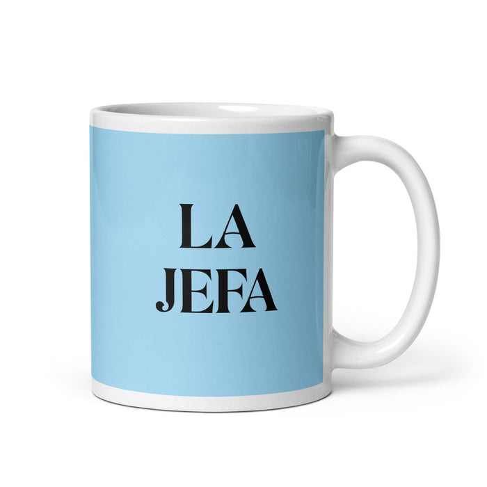 La Jefa The Chief / Boss Funny Home Office Work Coffee Mug Mexican Spanish Pride Gift White Glossy Cup Sky Blue Card Mug Mexicada 11 oz