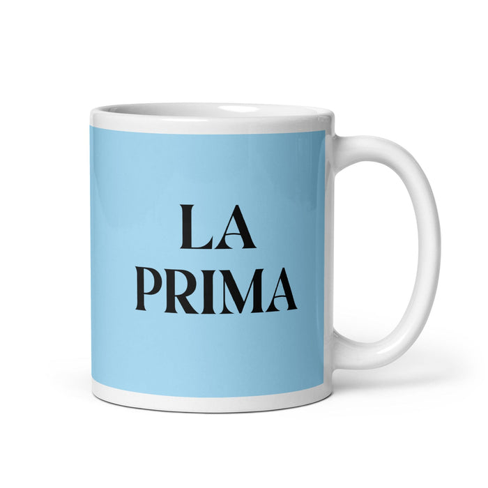 La Prima The Cousin (Female) / The Cousin (Male) Funny Home Office Work Coffee Mug Mexican Spanish Pride Gift White Glossy Cup Sky Blue Card Mug Mexicada 11 oz