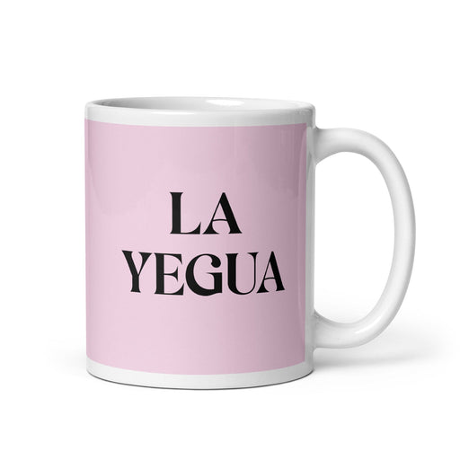 La Yegua The Horse Funny Home Office Work Coffee Mug Mexican Spanish Pride Gift White Glossy Cup Light Pink Card Mug Mexicada 11 oz