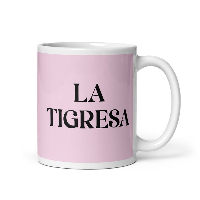 La Tigresa The Tiger Funny Home Office Work Coffee Mug Mexican Spanish Pride Gift White Glossy Cup Light Pink Card Mug Mexicada 11 oz