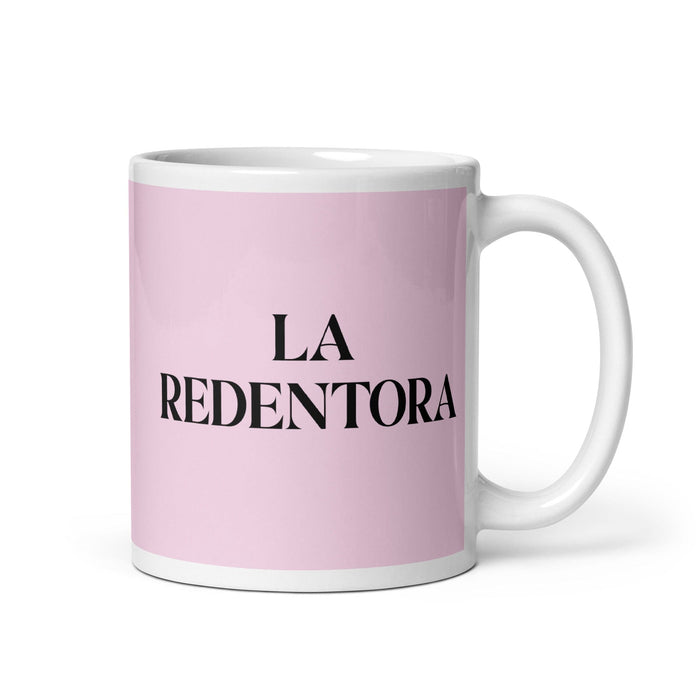 La Redentora The Redeemer Funny Home Office Work Coffee Mug Mexican Spanish Pride Gift White Glossy Cup Light Pink Card Mug Mexicada 11 oz