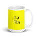 La Tía The Aunt / The Uncle Funny Home Office Work Coffee Mug Mexican Spanish Pride Gift White Glossy Cup Yellow Card Mug Mexicada 15 oz