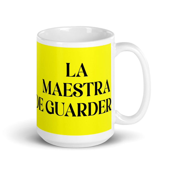 La Maestra De Guardería The Daycare Teacher Funny Home Office Work Coffee Mug Mexican Spanish Pride Gift White Glossy Cup Yellow Card Mug Mexicada 15 oz