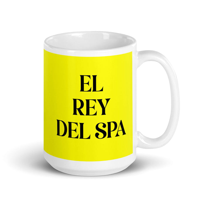 El Rey Del Spa The Spa Queen / King Funny Home Office Work Coffee Mug Mexican Spanish Pride Gift White Glossy Cup Yellow Card Mug Mexicada 15 oz