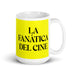 La Fanática Del Cine The Movie Buff Funny Home Office Work Coffee Mug Mexican Spanish Pride Gift White Glossy Cup Yellow Card Mug Mexicada 15 oz