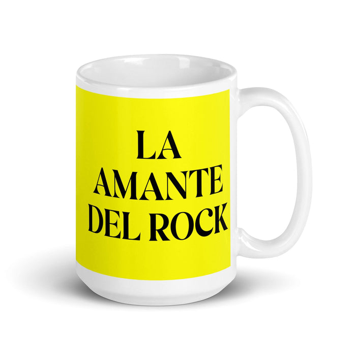 La Amante Del Rock The Rock Music Lover Funny Home Office Work Coffee Mug Mexican Spanish Pride Gift White Glossy Cup Yellow Card Mug Mexicada 15 oz