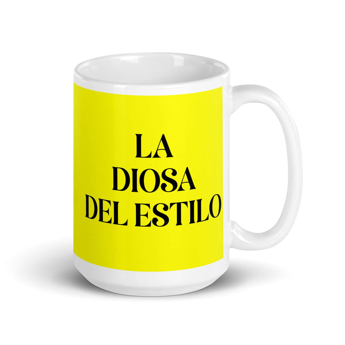 La Diosa Del Estilo The Style Goddess / God Funny Home Office Work Coffee Mug Mexican Spanish Pride Gift White Glossy Cup Yellow Card Mug Mexicada 15 oz