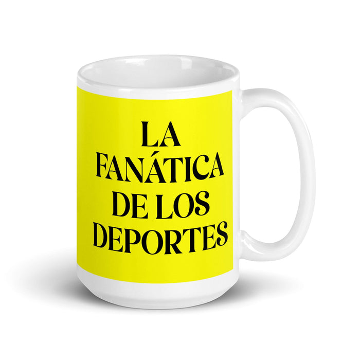 La Fanática De Los Deportes The Sports Fan Funny Home Office Work Coffee Mug Mexican Spanish Pride Gift White Glossy Cup Yellow Card Mug Mexicada 15 oz