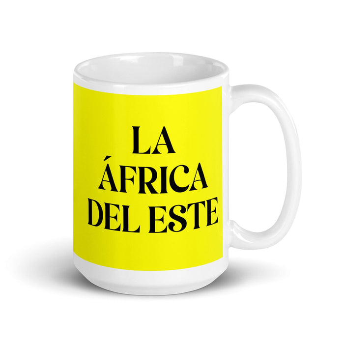 La África Del Este The East African Funny Home Office Work Coffee Mug Mexican Spanish Pride Gift White Glossy Cup Yellow Card Mug Mexicada 15 oz