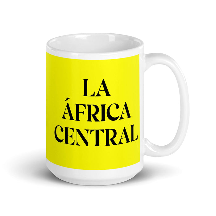 La África Central The Central African Funny Home Office Work Coffee Mug Mexican Spanish Pride Gift White Glossy Cup Yellow Card Mug Mexicada 15 oz