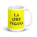 La Chef Vegana The Vegan Chef Funny Home Office Work Coffee Mug Mexican Spanish Pride Gift White Glossy Cup Yellow Card Mug Mexicada 15 oz