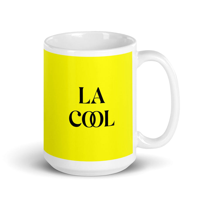 La Cool The Cool One Funny Home Office Work Coffee Mug Mexican Spanish Pride Gift White Glossy Cup Yellow Card Mug Mexicada 15 oz