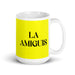 La Amiguis The Bestie Funny Home Office Work Coffee Mug Mexican Spanish Pride Gift White Glossy Cup Yellow Card Mug Mexicada 15 oz