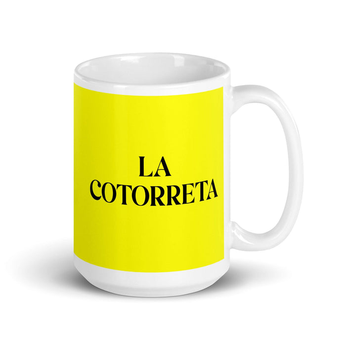 La Cotorreta The Talkative One Funny Home Office Work Coffee Mug Mexican Spanish Pride Gift White Glossy Cup Yellow Card Mug Mexicada 15 oz