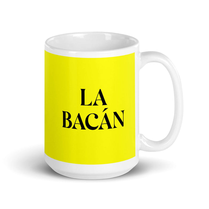 La Bacán The Awesome One Funny Home Office Work Coffee Mug Mexican Spanish Pride Gift White Glossy Cup Yellow Card Mug Mexicada 15 oz