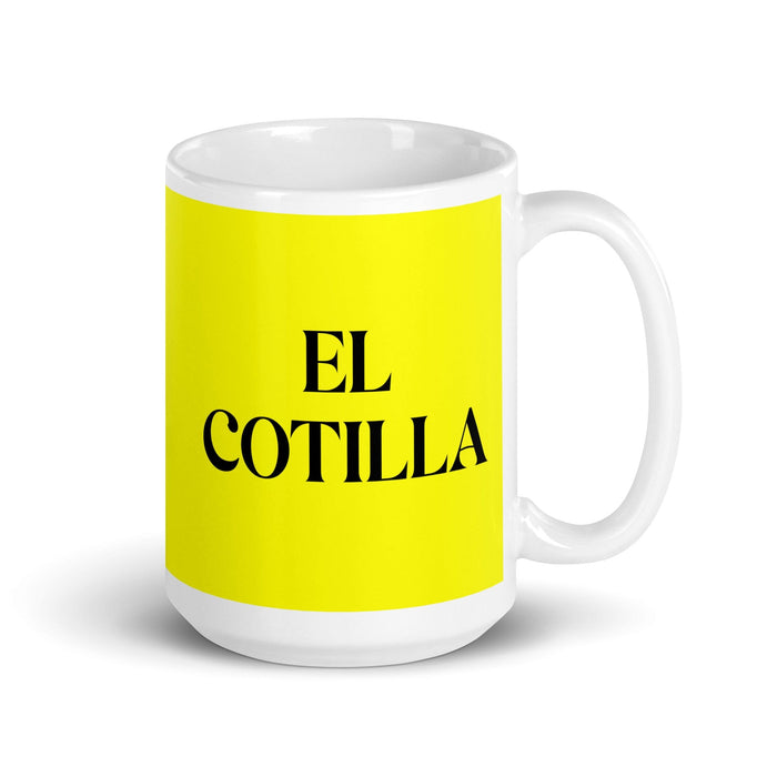 El Cotilla The Gossip Funny Home Office Work Coffee Mug Mexican Spanish Pride Gift White Glossy Cup Yellow Card Mug Mexicada 15 oz