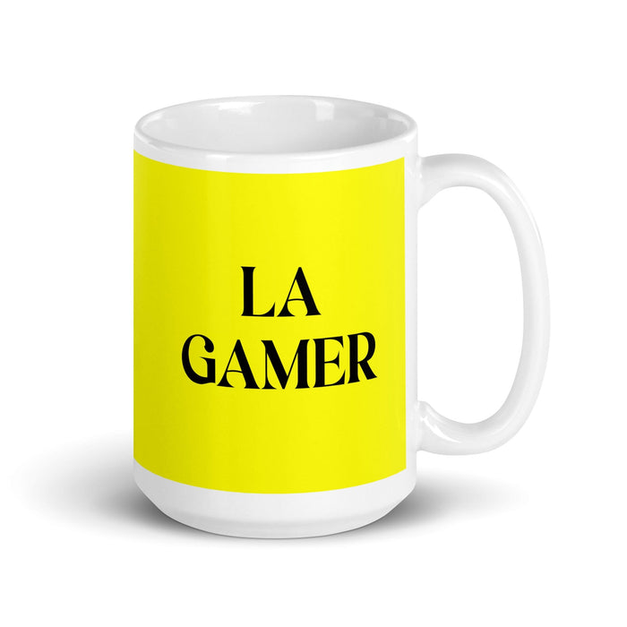 La Gamer The Gamer Funny Home Office Work Coffee Mug Mexican Spanish Pride Gift White Glossy Cup Yellow Card Mug Mexicada 15 oz