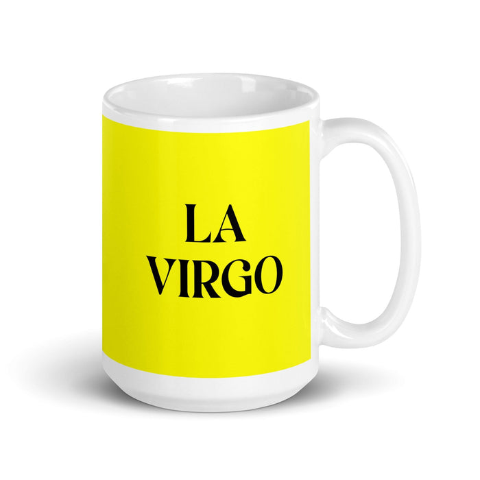 La Virgo The Virgo Funny Home Office Work Coffee Mug Mexican Spanish Pride Gift White Glossy Cup Yellow Card Mug Mexicada 15 oz