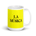 La Música The Musician Funny Home Office Work Coffee Mug Mexican Spanish Pride Gift White Glossy Cup Yellow Card Mug Mexicada 15 oz