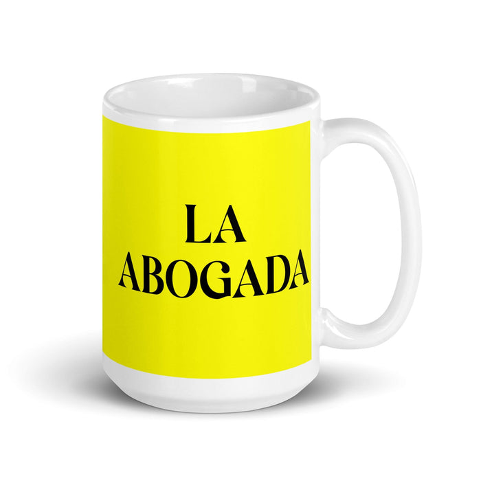 La Abogada The Lawyer Funny Home Office Work Coffee Mug Mexican Spanish Pride Gift White Glossy Cup Yellow Card Mug Mexicada 15 oz