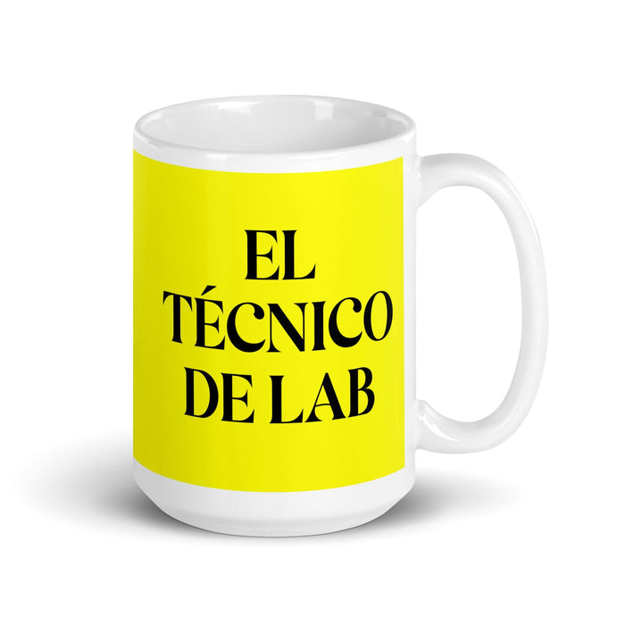 El Técnico De Lab The Lab Technician Funny Home Office Work Coffee Mug Mexican Spanish Pride Gift White Glossy Cup Yellow Card Mug Mexicada 15 oz