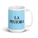 La Pintora The Painter Funny Home Office Work Coffee Mug Mexican Spanish Pride Gift White Glossy Cup Sky Blue Card Mug Mexicada 15 oz