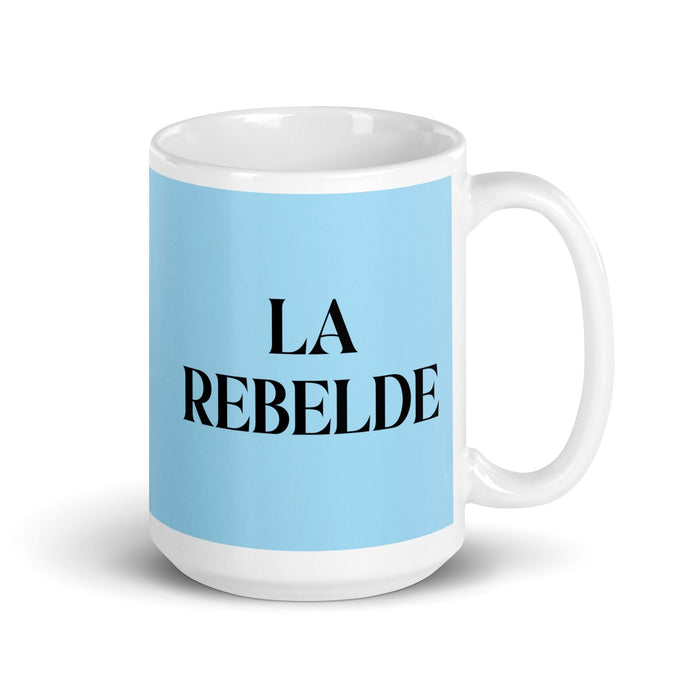 La Rebelde The Rebel Funny Home Office Work Coffee Mug Mexican Spanish Pride Gift White Glossy Cup Sky Blue Card Mug Mexicada 15 oz