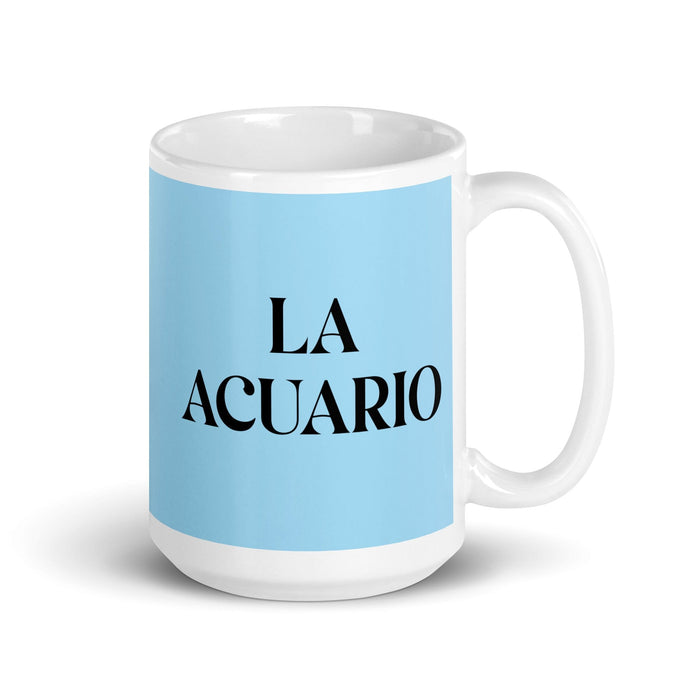 La Acuario The Aquarius Funny Home Office Work Coffee Mug Mexican Spanish Pride Gift White Glossy Cup Sky Blue Card Mug Mexicada 15 oz