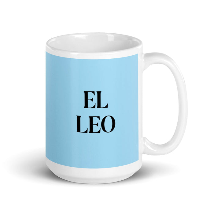 El Leo The Leo Funny Home Office Work Coffee Mug Mexican Spanish Pride Gift White Glossy Cup Sky Blue Card Mug Mexicada 15 oz