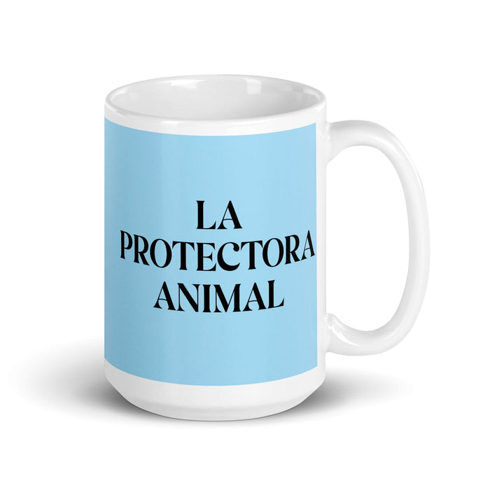 La Protectora Animal The Animal Protector Funny Home Office Work Coffee Mug Mexican Spanish Pride Gift White Glossy Cup Sky Blue Card Mug Mexicada 15 oz