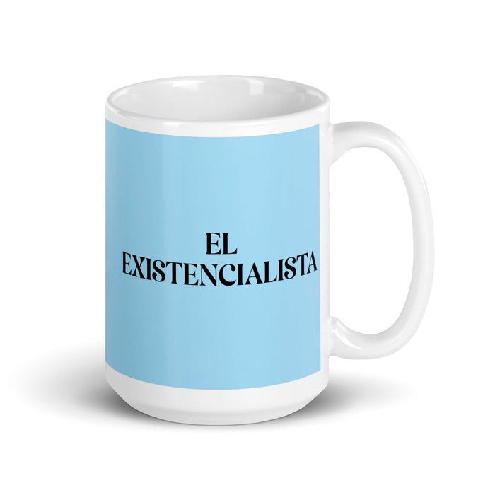 El Existencialista The Existentialist Funny Home Office Work Coffee Mug Mexican Spanish Pride Gift White Glossy Cup Sky Blue Card Mug Mexicada 15 oz