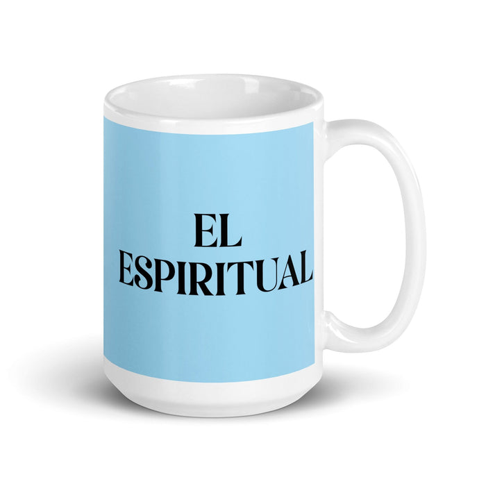 El Espiritual The Spiritual One Funny Home Office Work Coffee Mug Mexican Spanish Pride Gift White Glossy Cup Sky Blue Card Mug Mexicada 15 oz