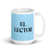 El Lector The Bookworm Funny Home Office Work Coffee Mug Mexican Spanish Pride Gift White Glossy Cup Sky Blue Card Mug Mexicada 15 oz