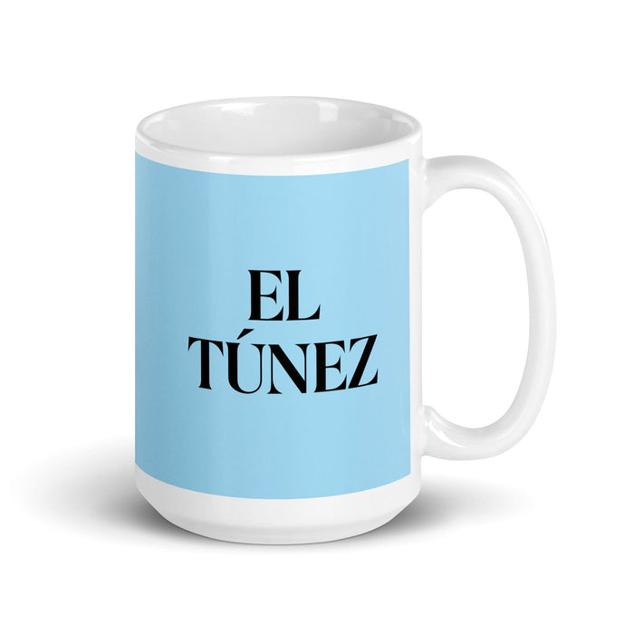 El Túnez The Tunis Resident Funny Home Office Work Coffee Mug Mexican Spanish Pride Gift White Glossy Cup Sky Blue Card Mug Mexicada 15 oz