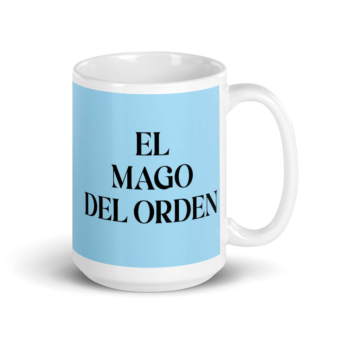 El Mago Del Orden The Order Wizard Funny Home Office Work Coffee Mug Mexican Spanish Pride Gift White Glossy Cup Sky Blue Card Mug Mexicada 15 oz