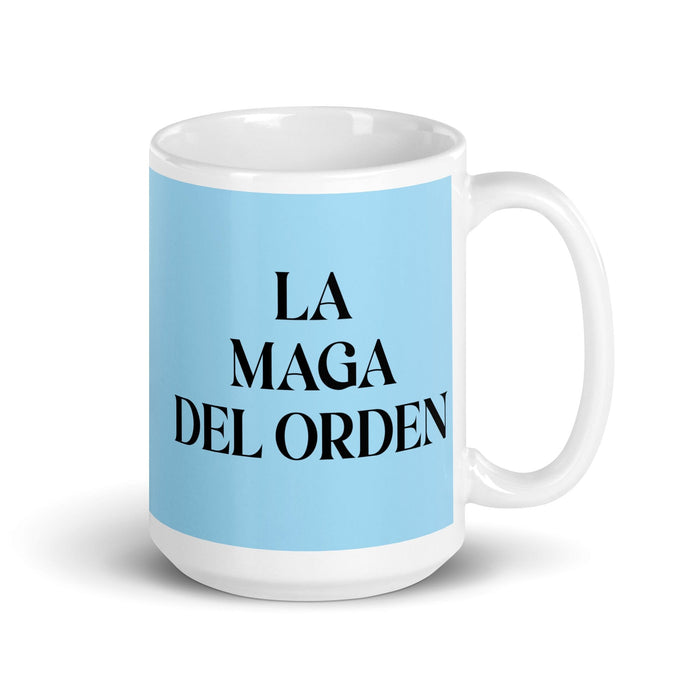 La Maga Del Orden The Order Wizard Funny Home Office Work Coffee Mug Mexican Spanish Pride Gift White Glossy Cup Sky Blue Card Mug Mexicada 15 oz