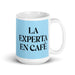 La Experta En Café The Coffee Expert Funny Home Office Work Coffee Mug Mexican Spanish Pride Gift White Glossy Cup Sky Blue Card Mug Mexicada 15 oz