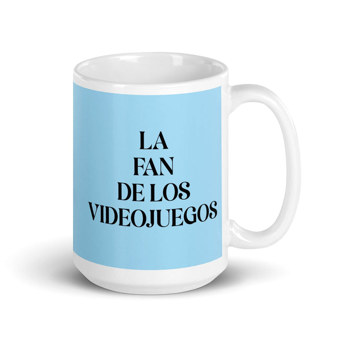 La Fan De Los Videojuegos The Video Game Fan Funny Home Office Work Coffee Mug Mexican Spanish Pride Gift White Glossy Cup Sky Blue Card Mug Mexicada 15 oz