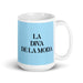 La Diva De La Moda The Fashion Diva Funny Home Office Work Coffee Mug Mexican Spanish Pride Gift White Glossy Cup Sky Blue Card Mug Mexicada 15 oz