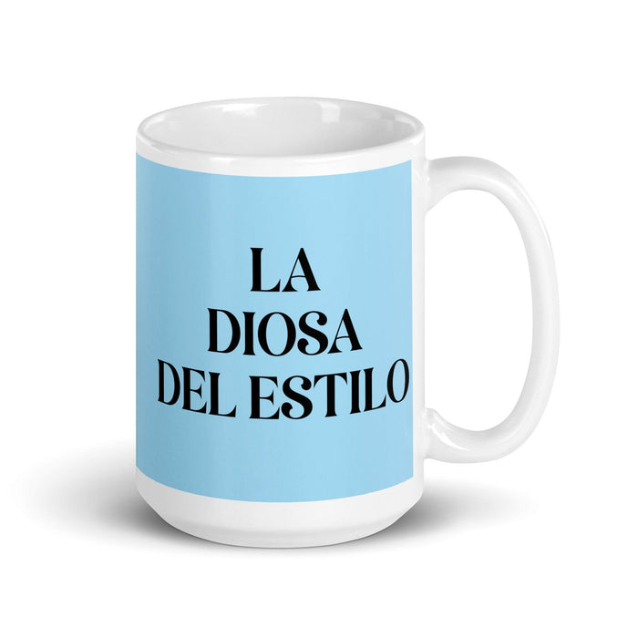 La Diosa Del Estilo The Style Goddess / God Funny Home Office Work Coffee Mug Mexican Spanish Pride Gift White Glossy Cup Sky Blue Card Mug Mexicada 15 oz