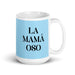 La Mamá Oso The Mama Bear / Papa Bear Funny Home Office Work Coffee Mug Mexican Spanish Pride Gift White Glossy Cup Sky Blue Card Mug Mexicada 15 oz