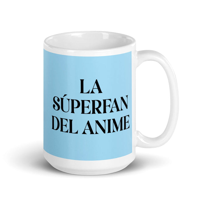 La Súperfan Del Anime The Anime Superfan Funny Home Office Work Coffee Mug Mexican Spanish Pride Gift White Glossy Cup Sky Blue Card Mug Mexicada 15 oz